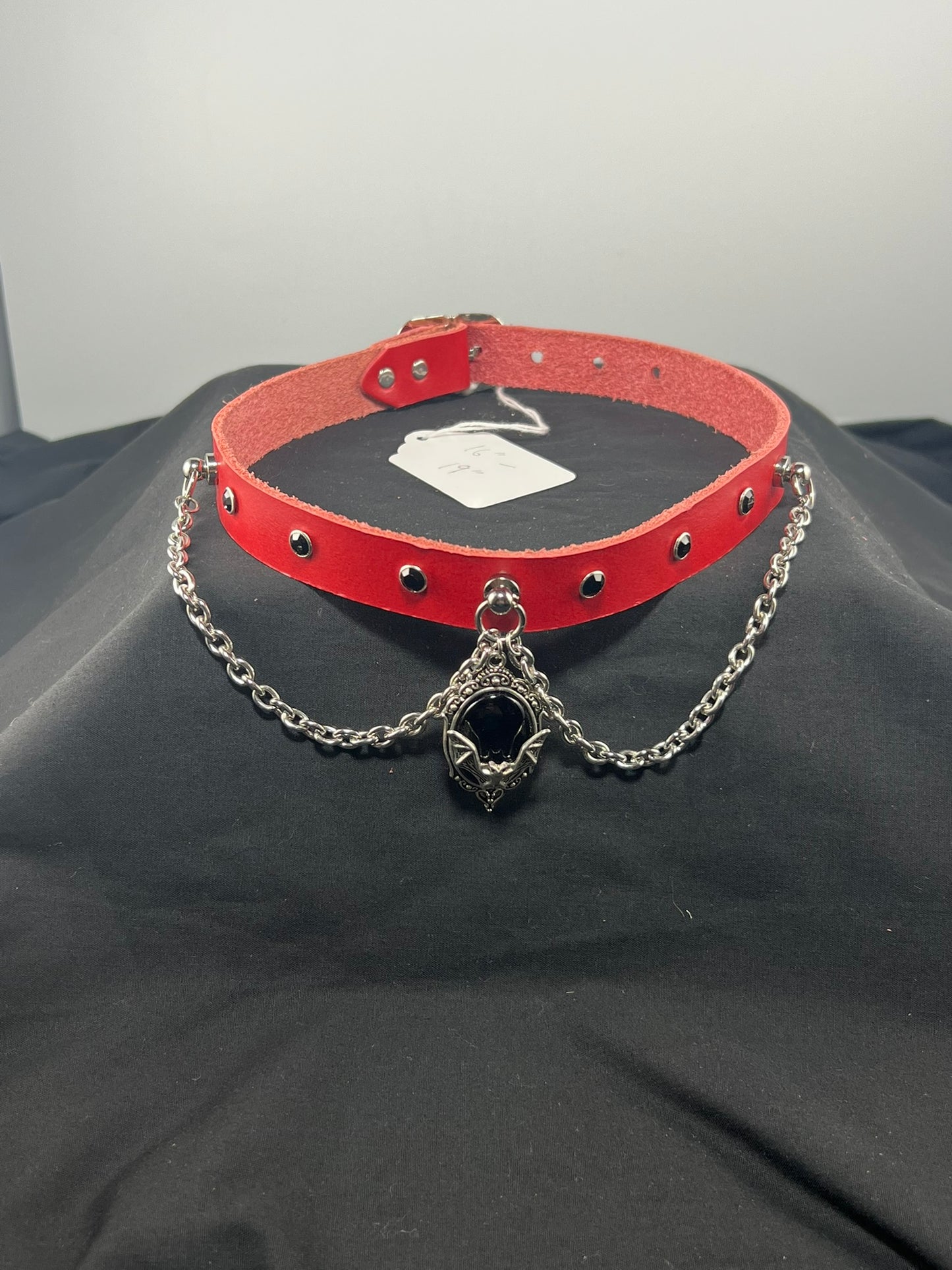 Bejeweled Bat Red Leather Choker
