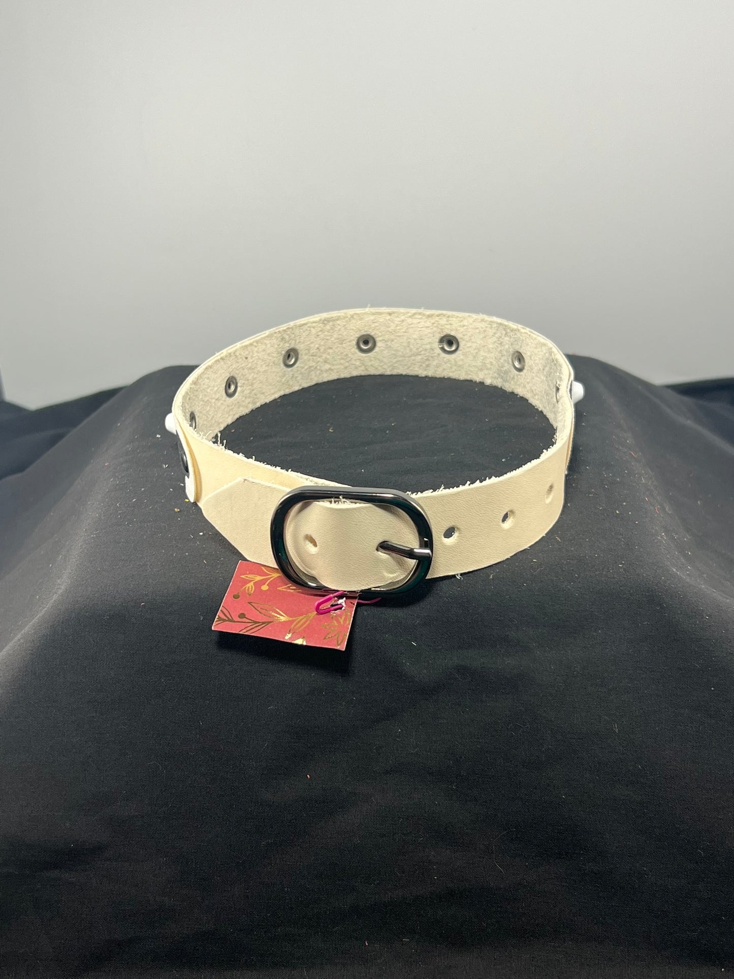 Studded Cow Patterned White Base Leather Collar