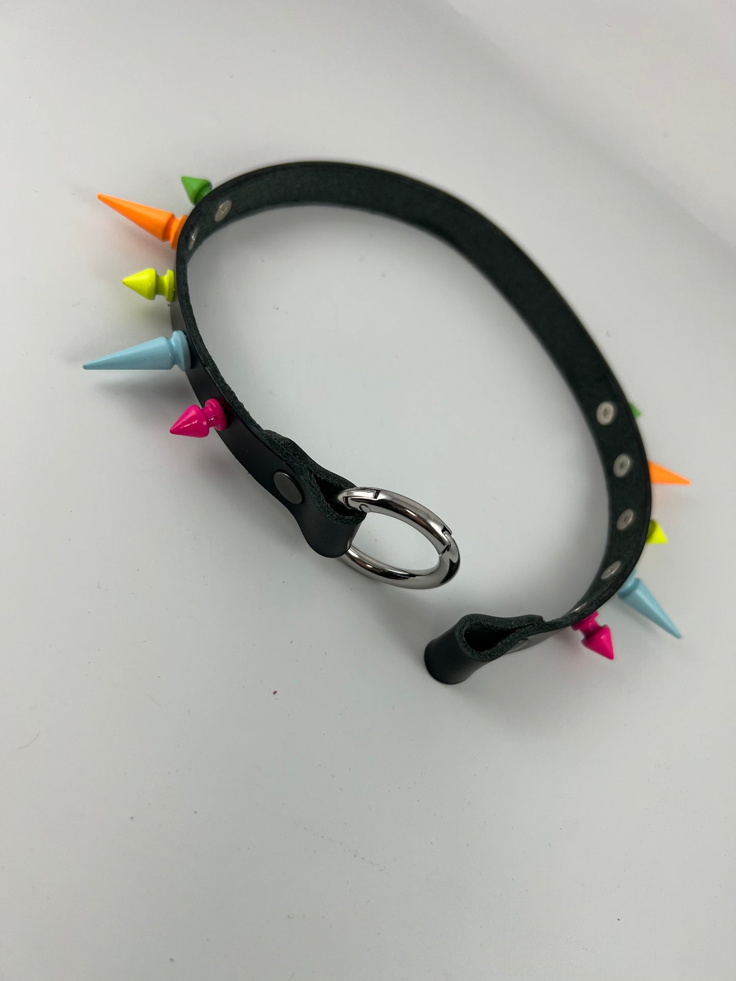 Rainbow Spiked Leather Heart Ring Choker