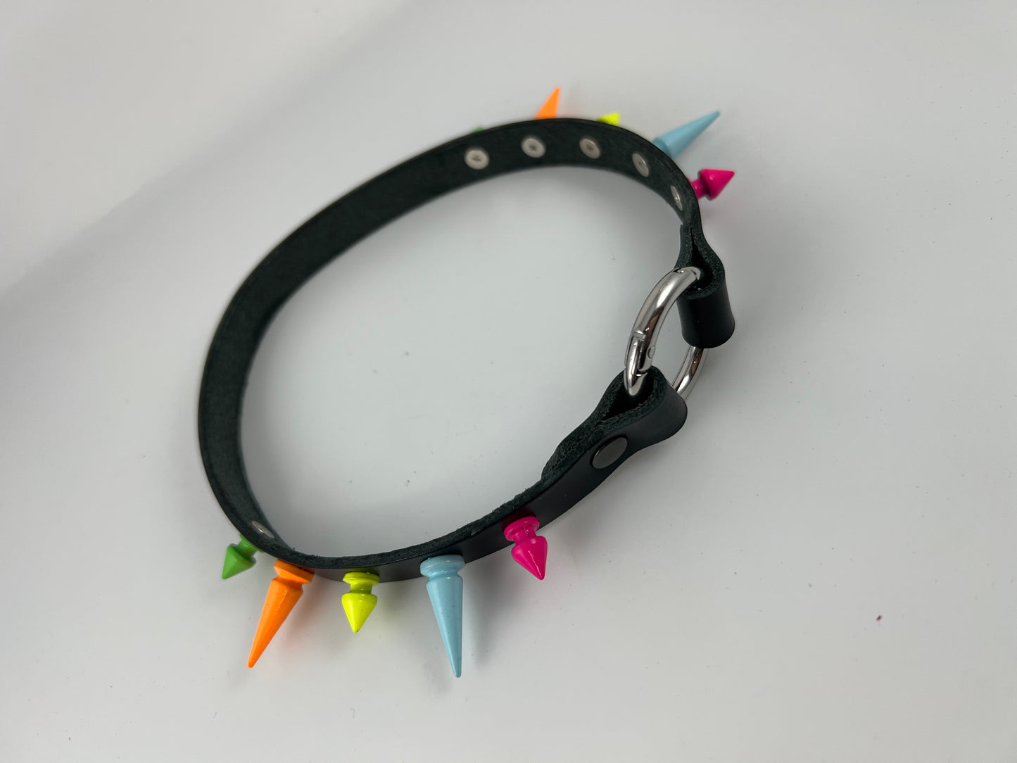 Rainbow Spiked Leather Heart Ring Choker
