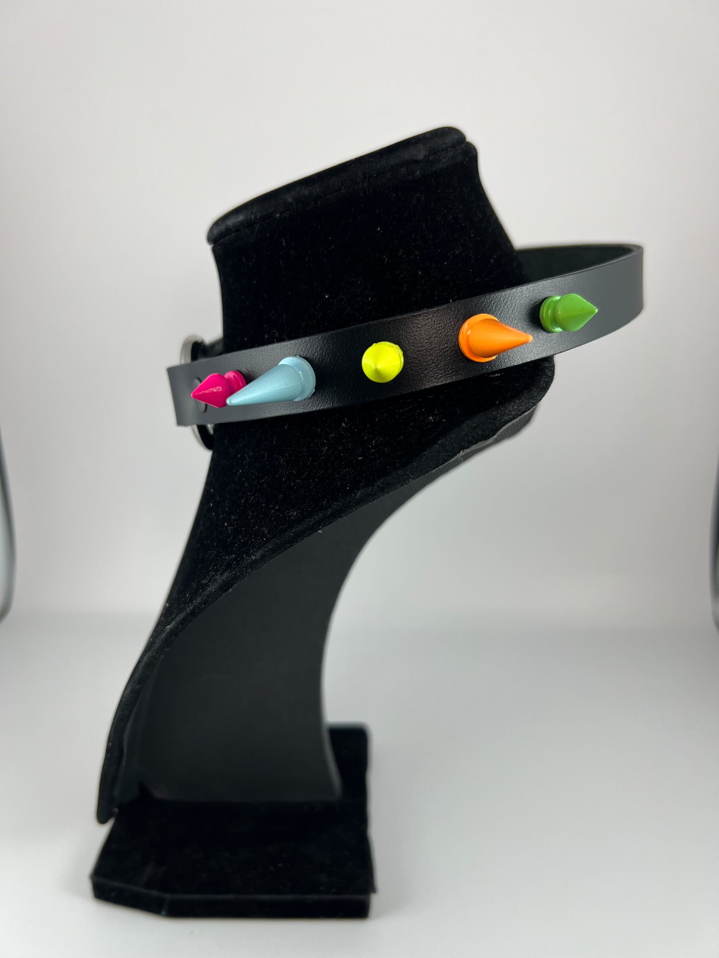 Rainbow Spiked Leather Heart Ring Choker