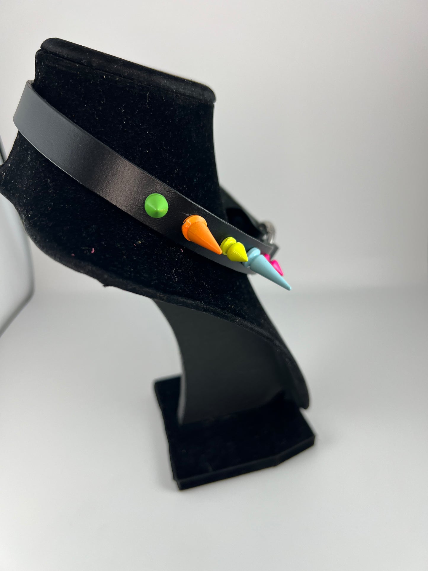 Rainbow Spiked Leather Heart Ring Choker