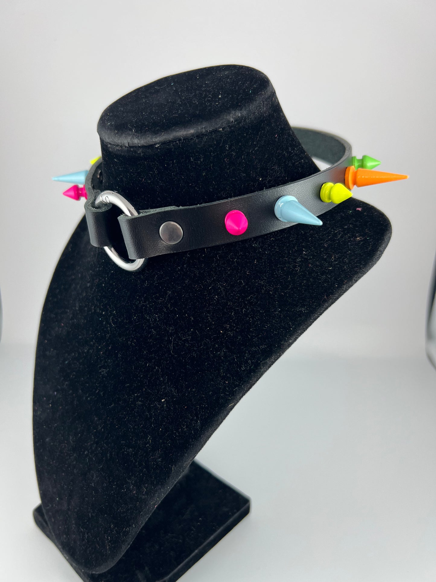 Rainbow Spiked Leather Heart Ring Choker