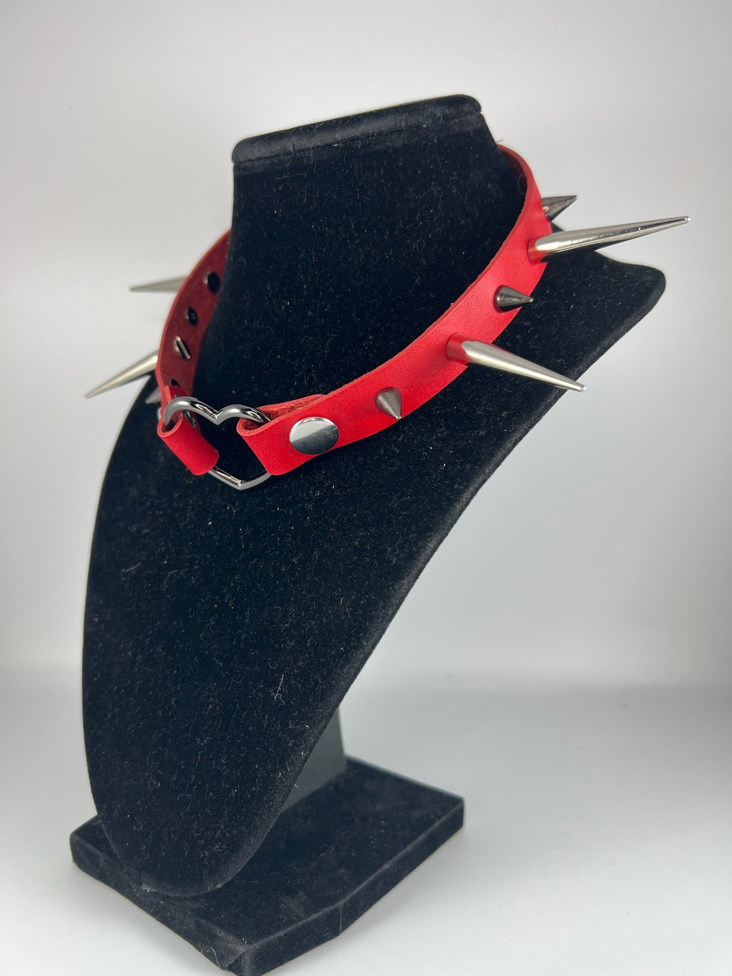 Black and Silver Spiked Leather Heart Ring Choker