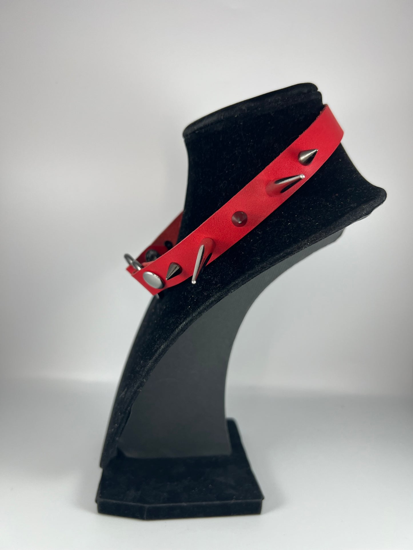 Black and Silver Spiked Leather Heart Ring Choker
