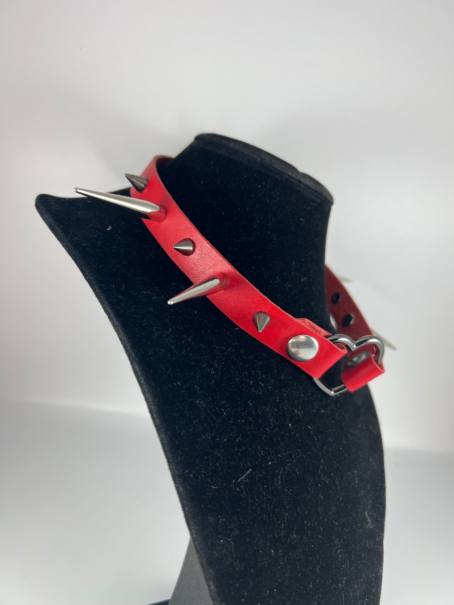 Black and Silver Spiked Leather Heart Ring Choker