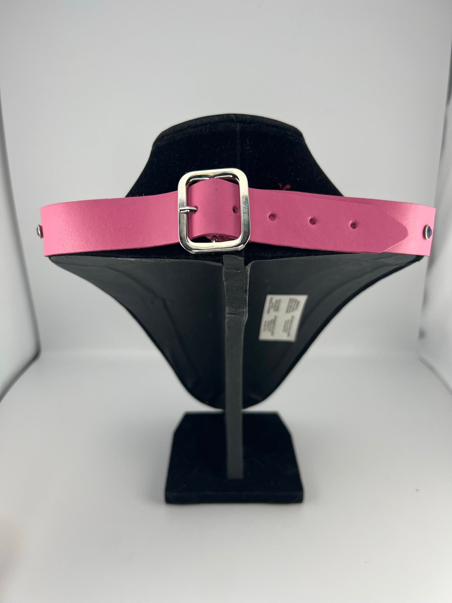 Pink Leather Heart Ring Choker with Rhinestone Rivets