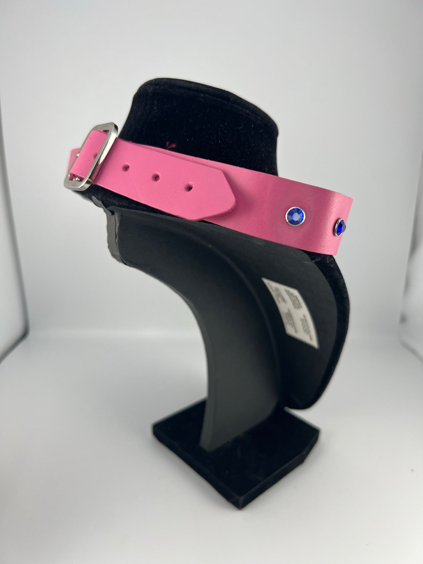 Pink Leather Heart Ring Choker with Rhinestone Rivets