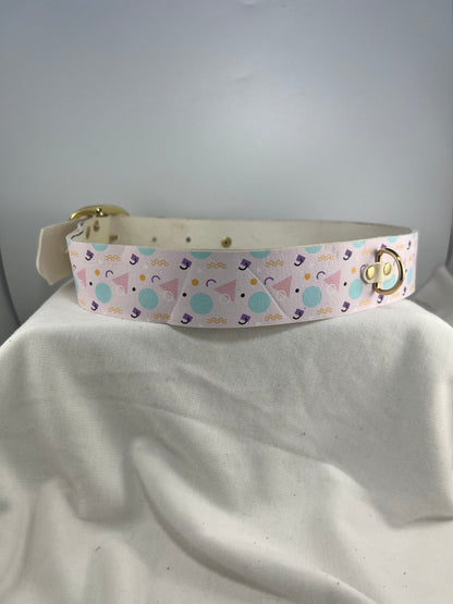 Thick Pastel Retro Geometric Patterned White Base Leather Collar