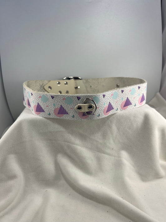 Thick Retro Geometric Patterned White Base Leather Collar