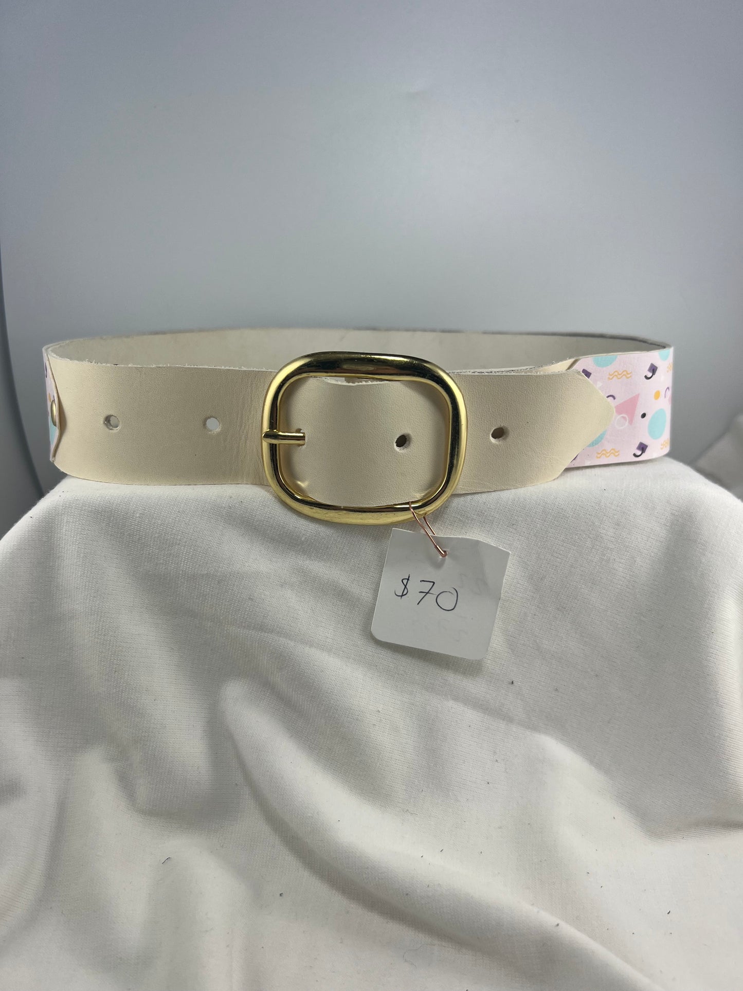Thick Pastel Retro Geometric Patterned White Base Leather Collar