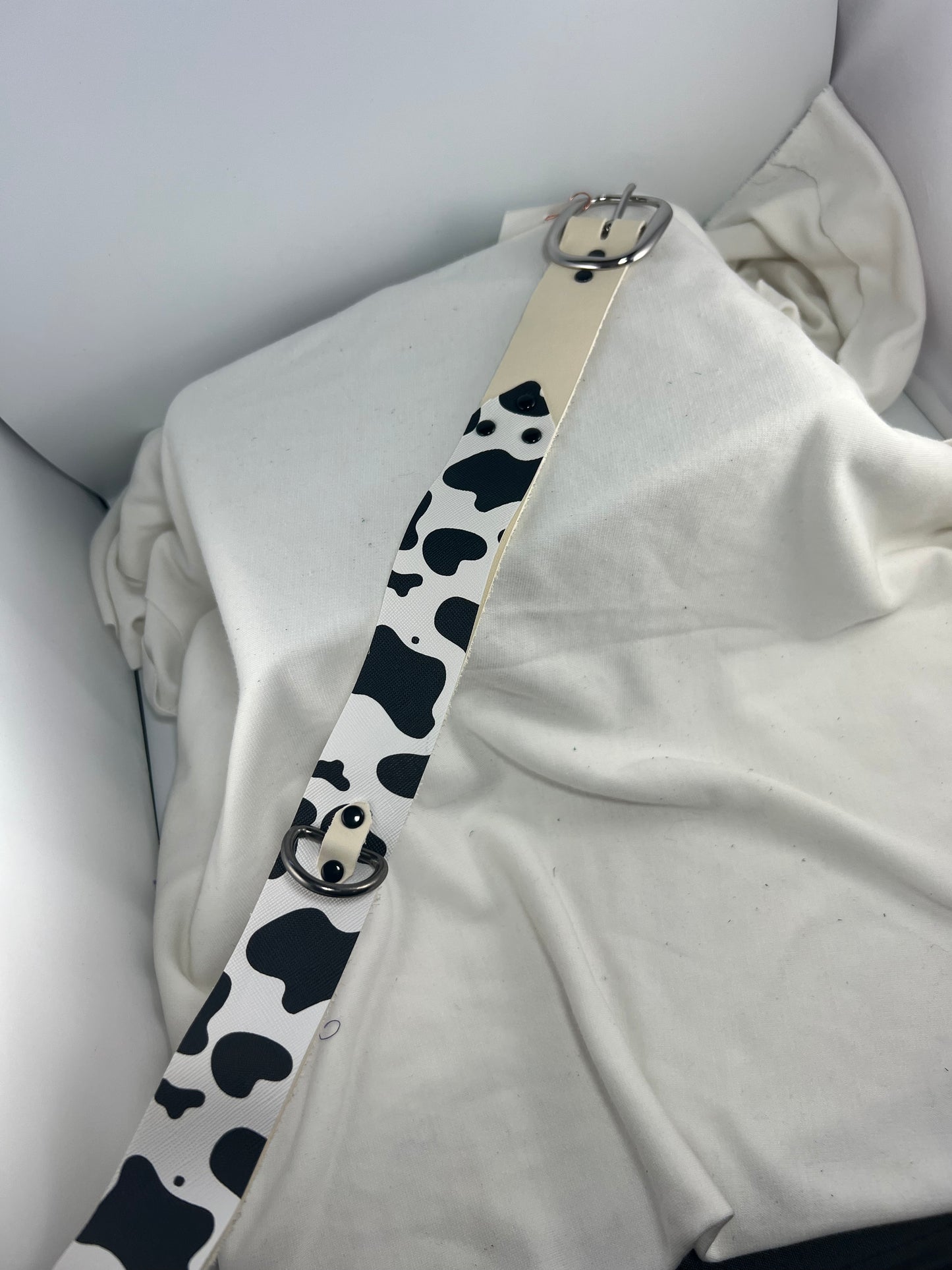 Cow Patterned White Base Leather Collar