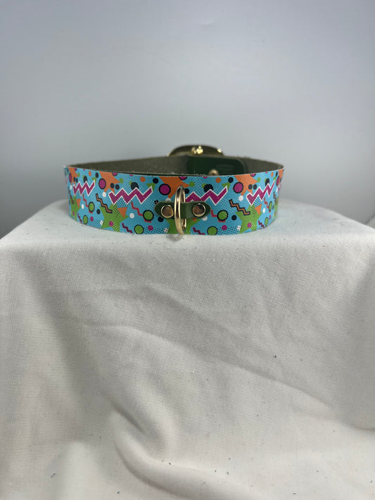 (DISCOUNTED) Vibrant Retro Patterned Green Base Leather Collar