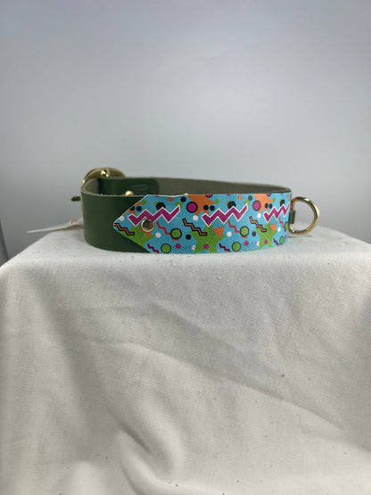 (DISCOUNTED) Vibrant Retro Patterned Green Base Leather Collar