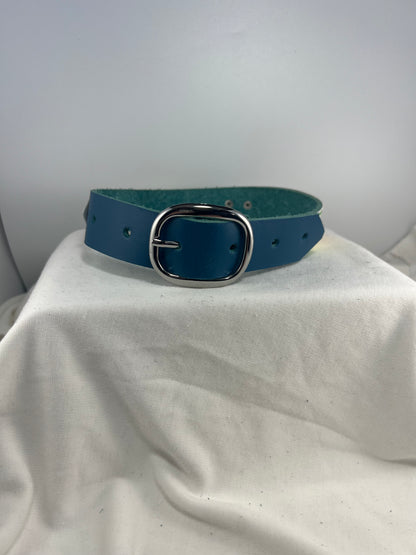 Rainbow Paw Patterned Blue Base Leather Collar