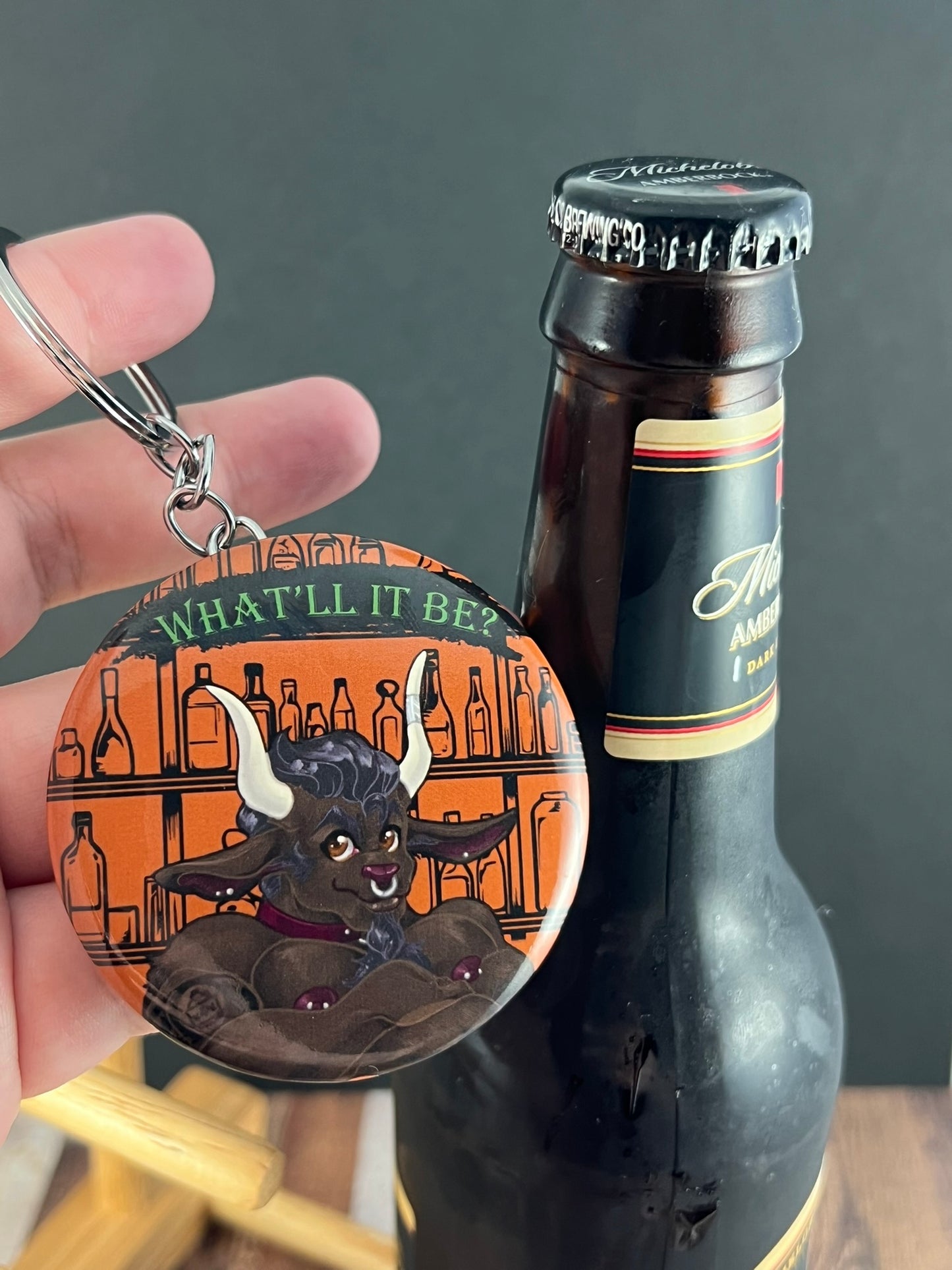 Bottle Opener Button Keychain
