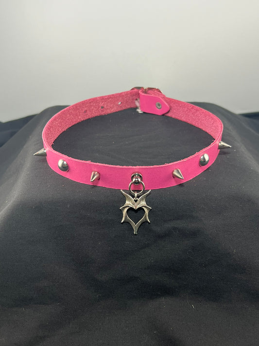 Demon Lover Pink Leather Choker