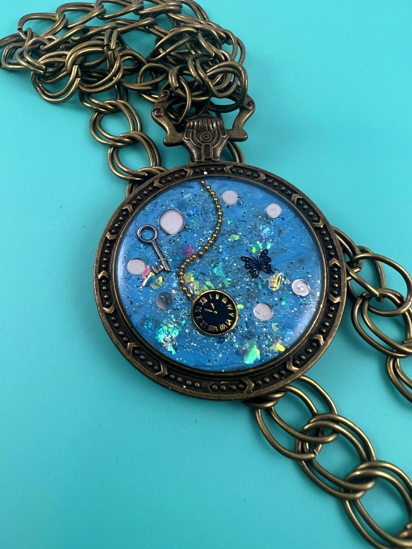 OOAK Alice Inspired Resin Pocket Watch Necklace