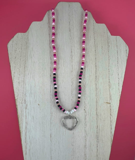 OOAK Pink and Black Barbed Heart Necklace